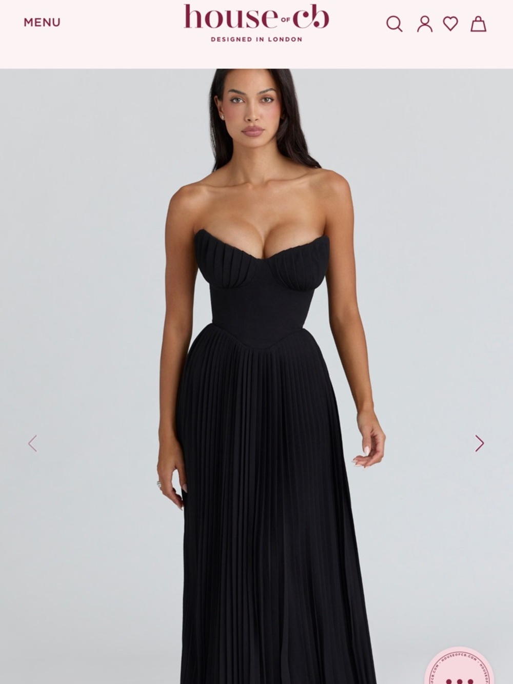 House of CB Marcella Black Strapless Pleated Gown